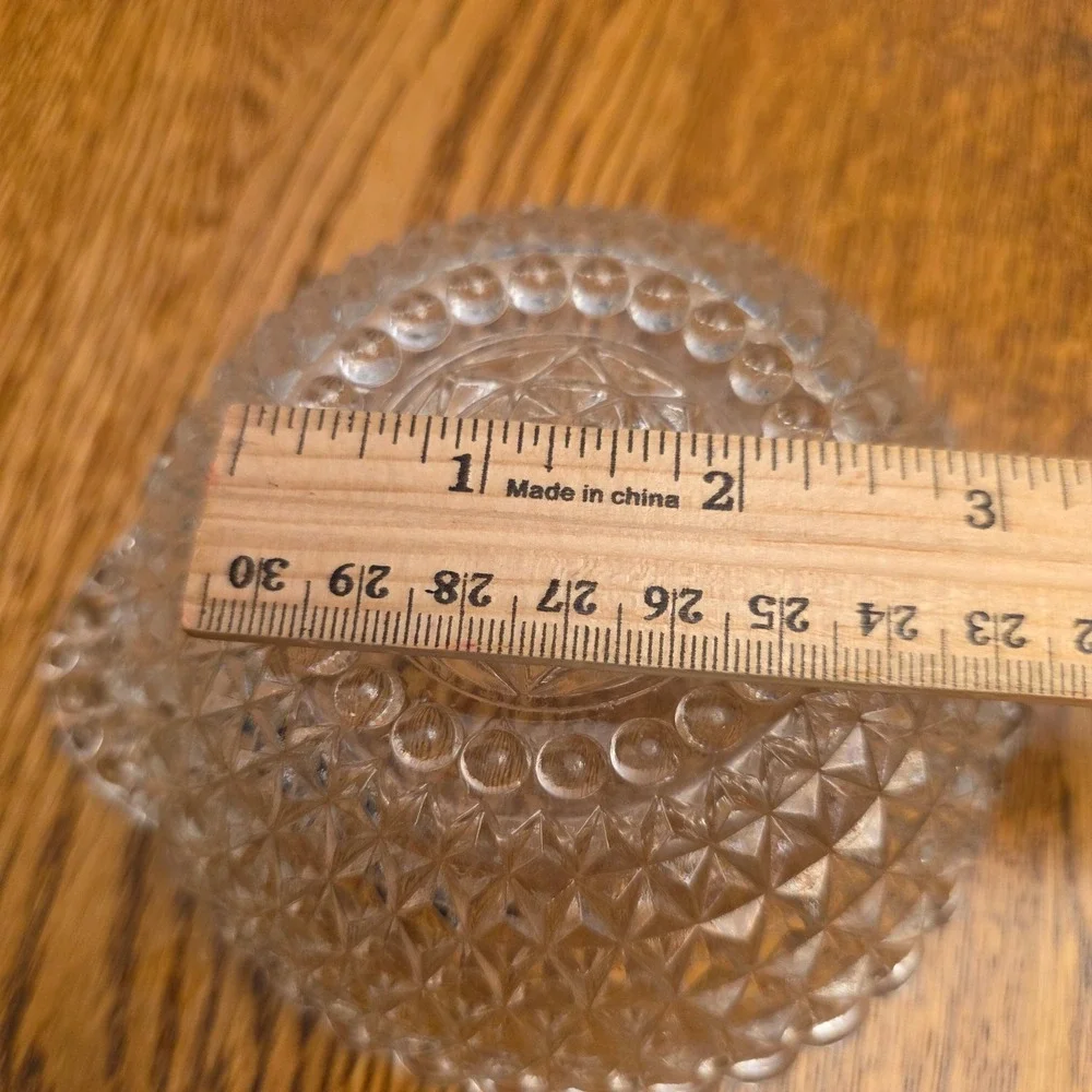 Vintage Pressed Glass Bowl Diamond Point Hobnail Starburst Handled Dish‎ MCM